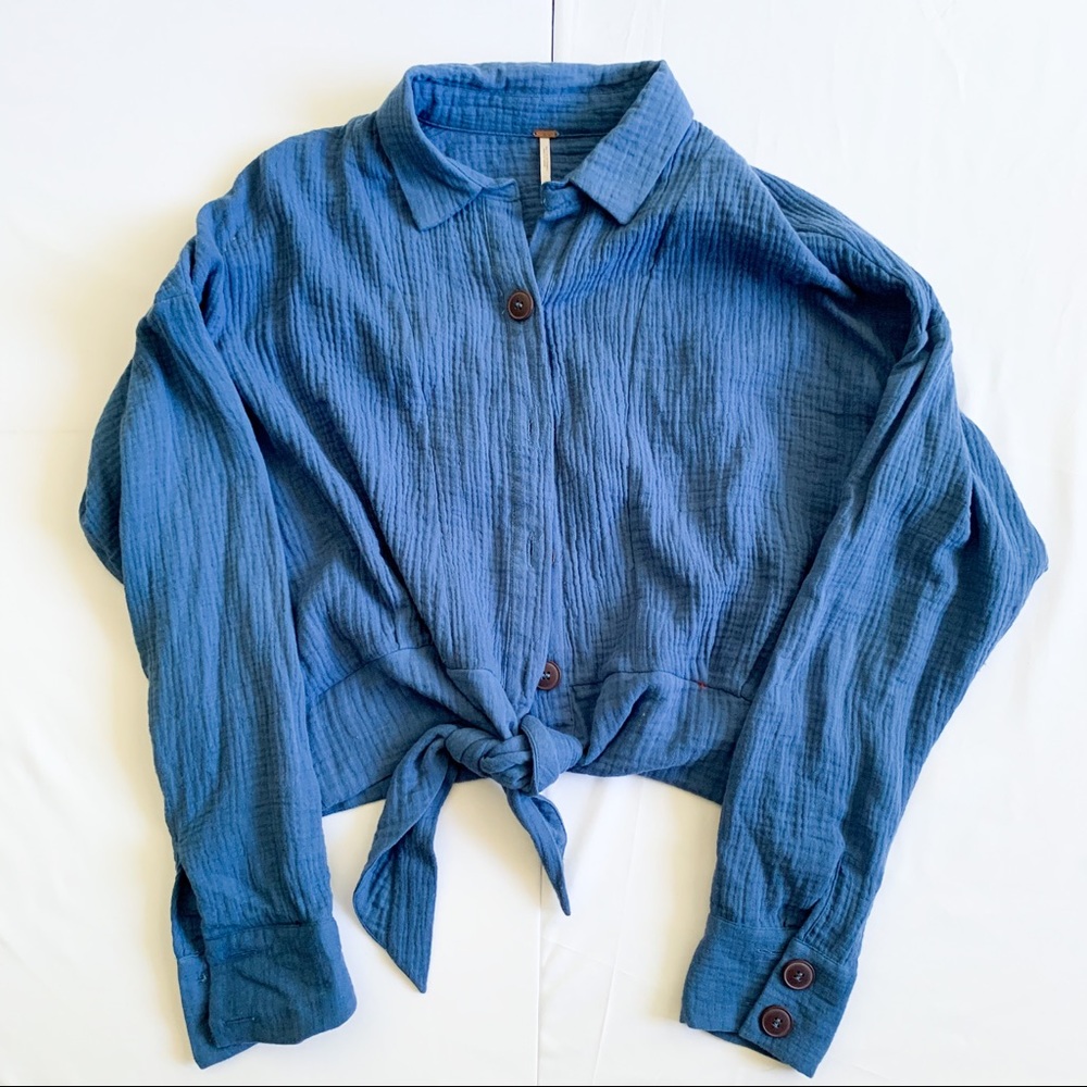 Free People Long Sleeve Front Knot Blouse